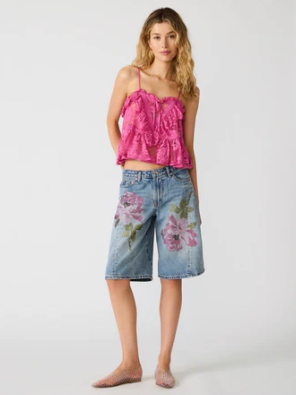 Steve Madden Kesha Floral Rhinestone Embellished Denim Shorts - Size 29 NWT